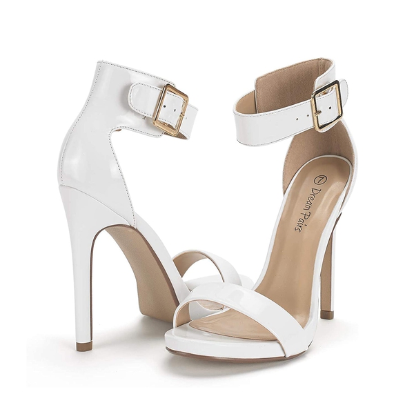 Ankle Strap Stiletto Sandals - WHITE PAT - 3